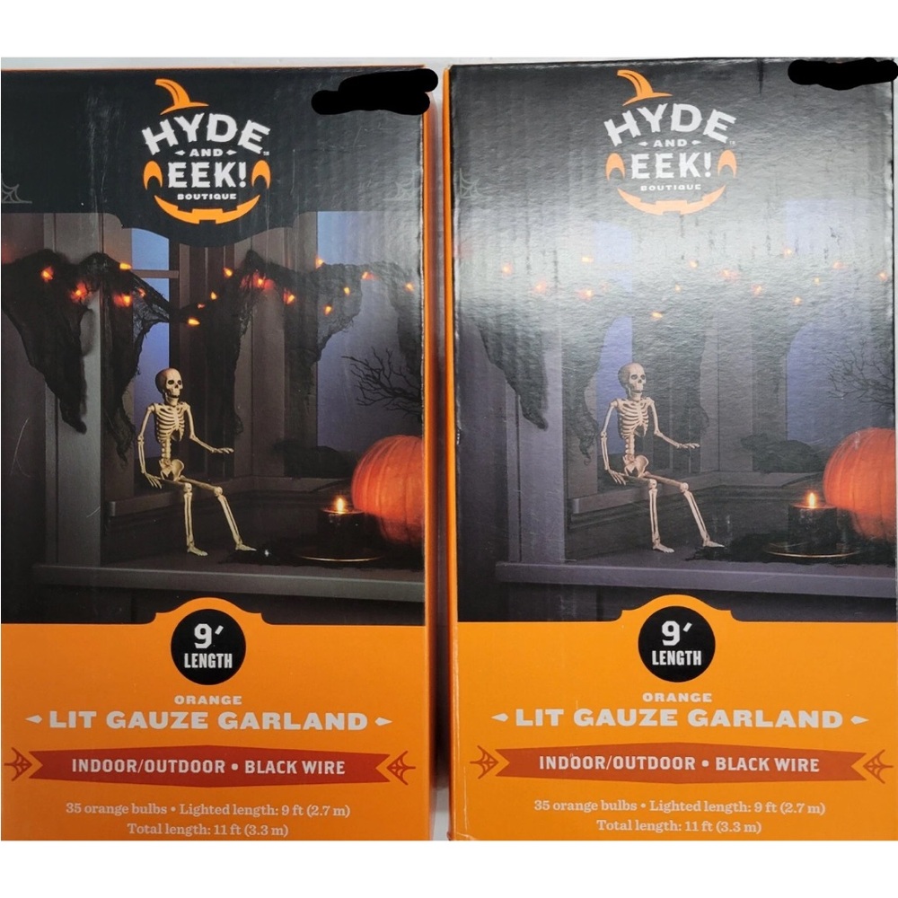 Hyde and Eek! Orange Lit Gauze Garland lot of 2 Halloween